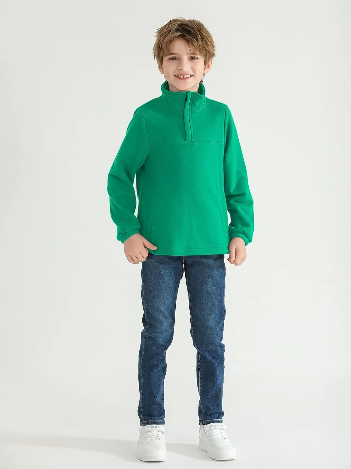 Haloumoning Boys Fleece Lined Quarter Zip Pullover Kids Mock Neck Sweatshirts with Pockets 5-14 Years