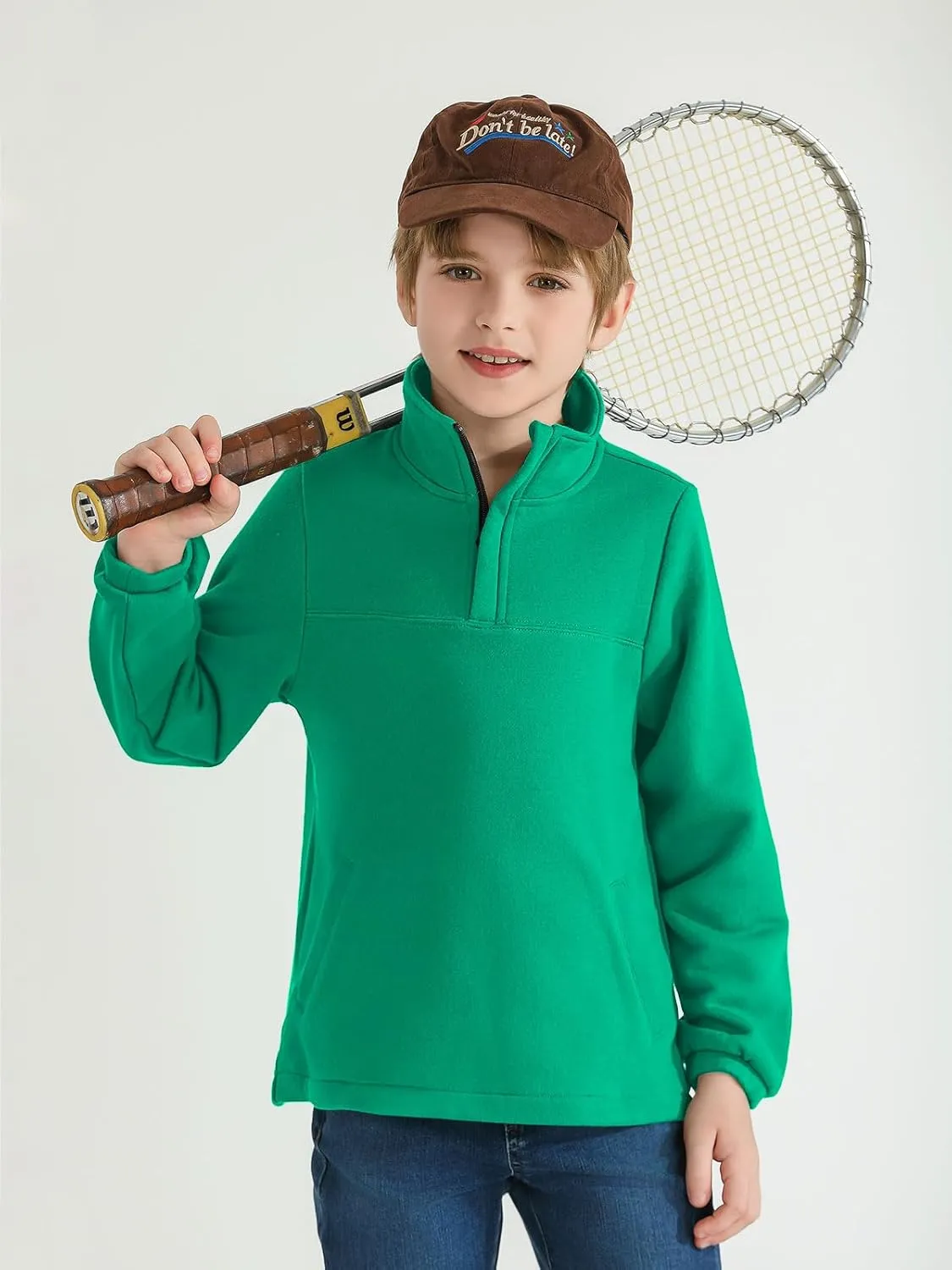 Haloumoning Boys Fleece Lined Quarter Zip Pullover Kids Mock Neck Sweatshirts with Pockets 5-14 Years