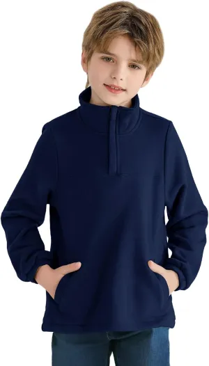 Haloumoning Boys Fleece Lined Quarter Zip Pullover Kids Mock Neck Sweatshirts with Pockets 5-14 Years