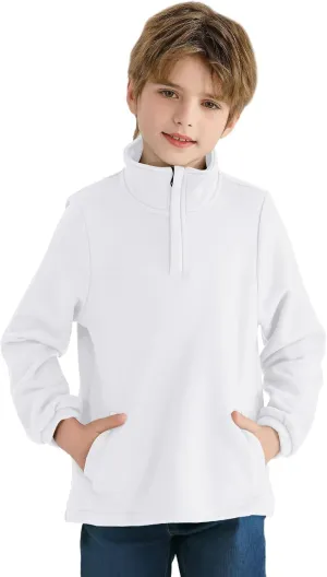 Haloumoning Boys Fleece Lined Quarter Zip Pullover Kids Mock Neck Sweatshirts with Pockets 5-14 Years