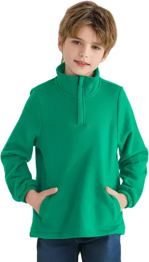 Haloumoning Boys Fleece Lined Quarter Zip Pullover Kids Mock Neck Sweatshirts with Pockets 5-14 Years