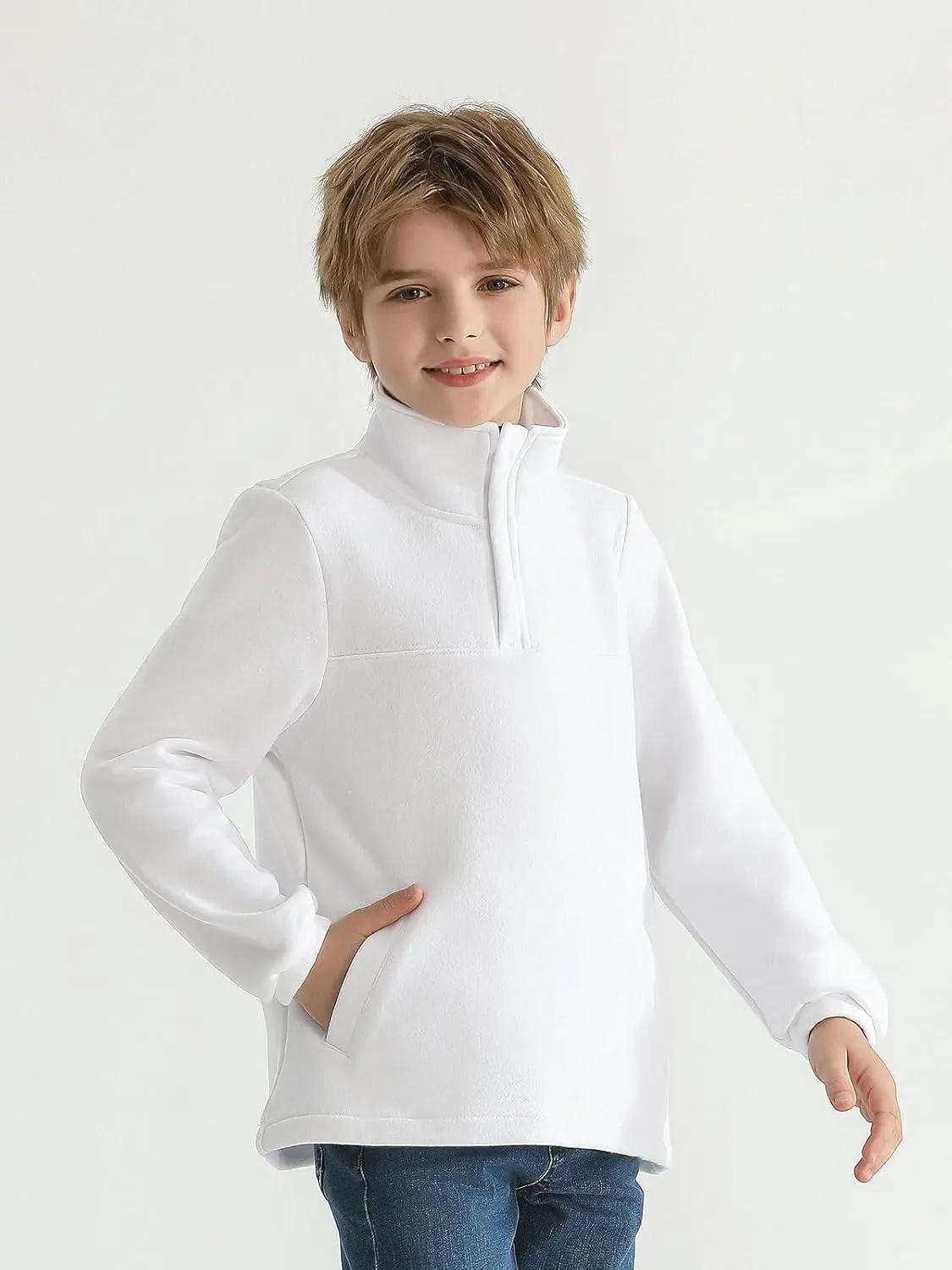Haloumoning Boys Fleece Lined Quarter Zip Pullover Kids Mock Neck Sweatshirts with Pockets 5-14 Years
