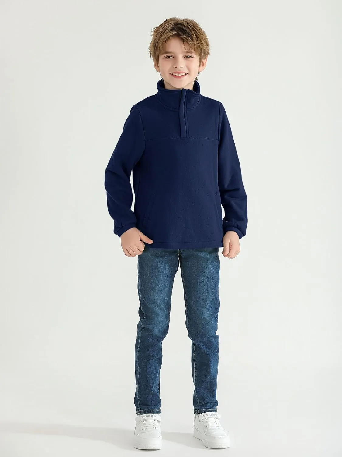 Haloumoning Boys Fleece Lined Quarter Zip Pullover Kids Mock Neck Sweatshirts with Pockets 5-14 Years