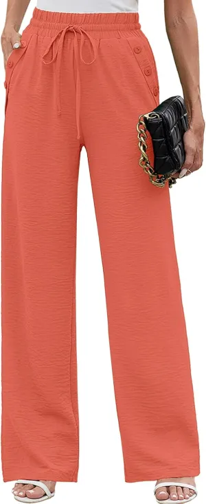 Heymoments Women's Wide Leg Lounge Pants Lightweight High Waisted Adjustable Tie Knot Loose Fit Trousers with Pockets