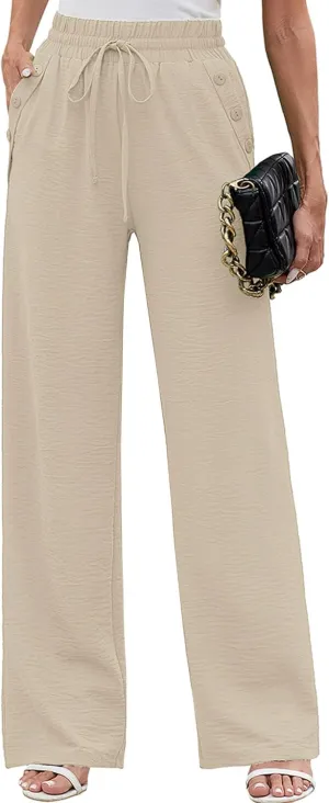Heymoments Women's Wide Leg Lounge Pants Lightweight High Waisted Adjustable Tie Knot Loose Fit Trousers with Pockets
