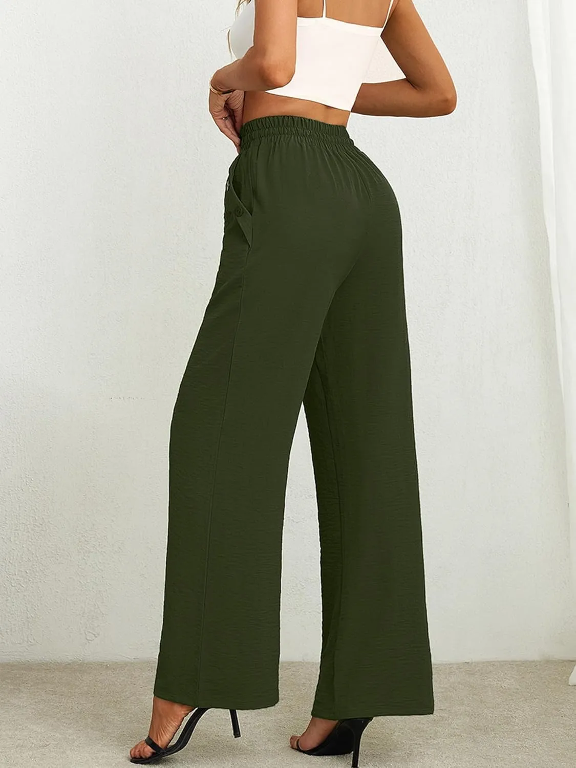 Heymoments Women's Wide Leg Lounge Pants Lightweight High Waisted Adjustable Tie Knot Loose Fit Trousers with Pockets