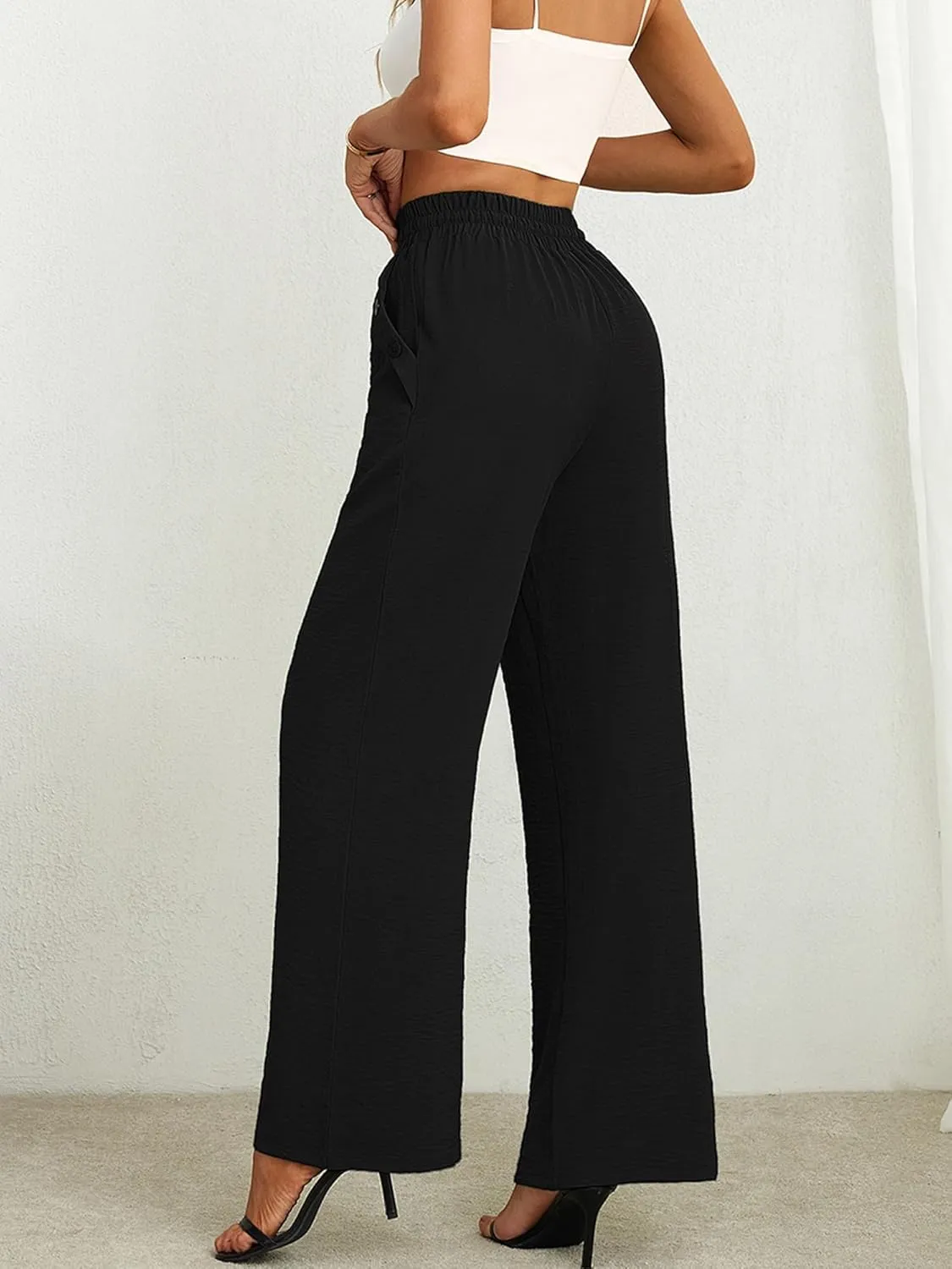 Heymoments Women's Wide Leg Lounge Pants Lightweight High Waisted Adjustable Tie Knot Loose Fit Trousers with Pockets