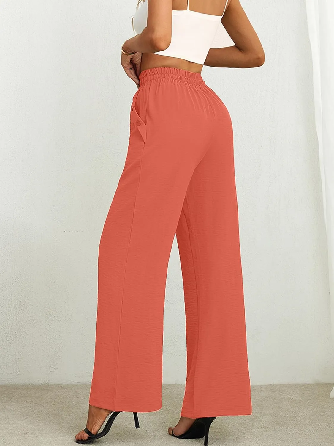 Heymoments Women's Wide Leg Lounge Pants Lightweight High Waisted Adjustable Tie Knot Loose Fit Trousers with Pockets