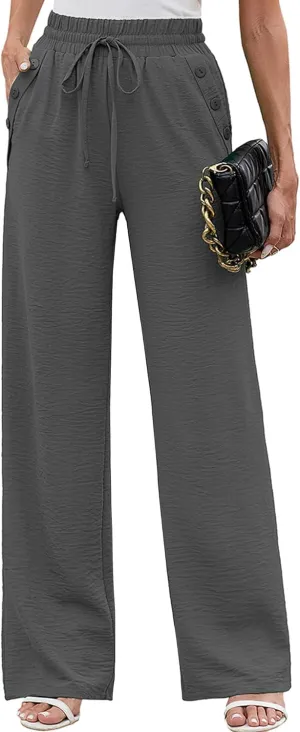 Heymoments Women's Wide Leg Lounge Pants Lightweight High Waisted Adjustable Tie Knot Loose Fit Trousers with Pockets