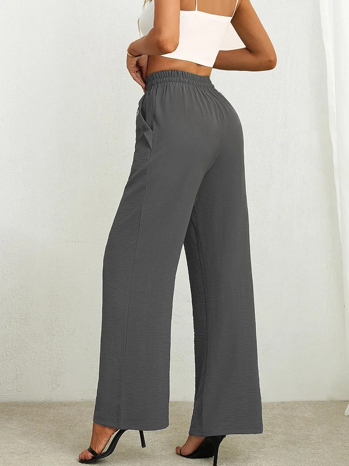 Heymoments Women's Wide Leg Lounge Pants Lightweight High Waisted Adjustable Tie Knot Loose Fit Trousers with Pockets