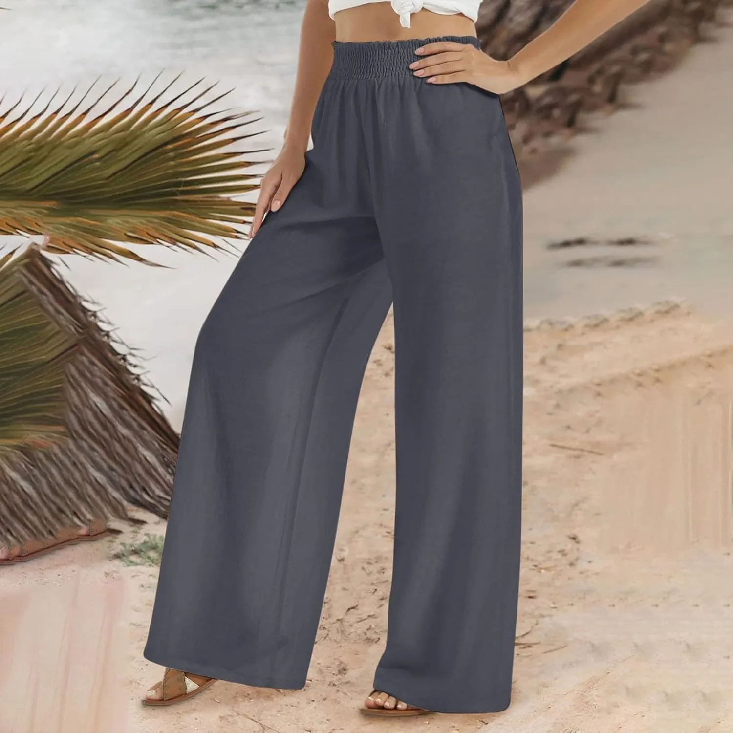 High Rise Trousers Women, High Waisted Palazzo Pants, Wide Leg Work Pants with Pockets for Comfort and Style