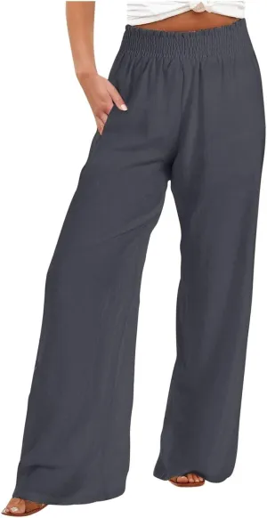 High Rise Trousers Women, High Waisted Palazzo Pants, Wide Leg Work Pants with Pockets for Comfort and Style