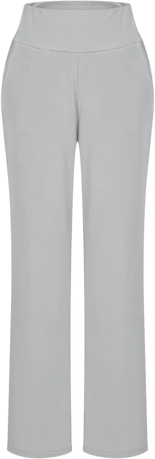 High Waist Tummy Control Pants for Women Loose Wide Leg Trousers with Pocket Comfy Workout Yoga Leggings