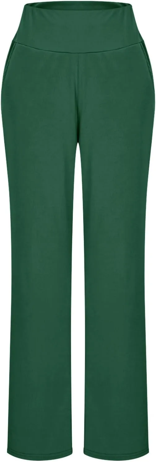 High Waist Tummy Control Pants for Women Loose Wide Leg Trousers with Pocket Comfy Workout Yoga Leggings