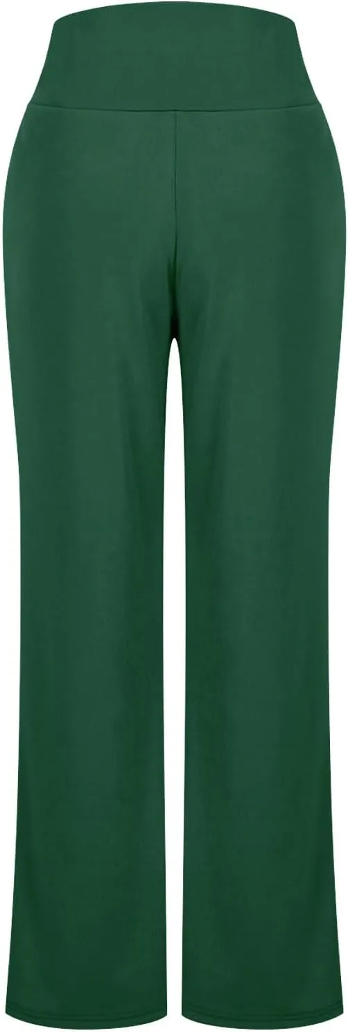 High Waist Tummy Control Pants for Women Loose Wide Leg Trousers with Pocket Comfy Workout Yoga Leggings