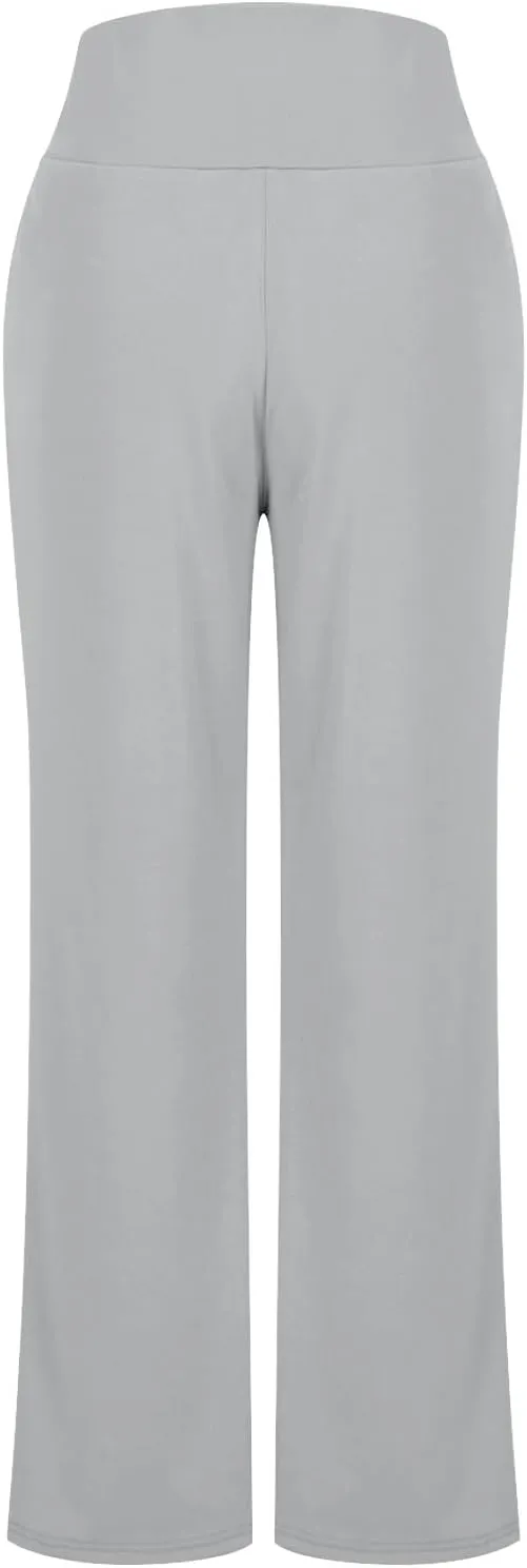 High Waist Tummy Control Pants for Women Loose Wide Leg Trousers with Pocket Comfy Workout Yoga Leggings
