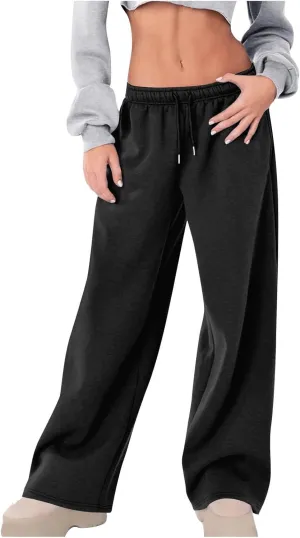 High Waist Wide Leg Sweatpants Women with Pockets Casual Athletic Pants Tall Length Gym Running Trousers