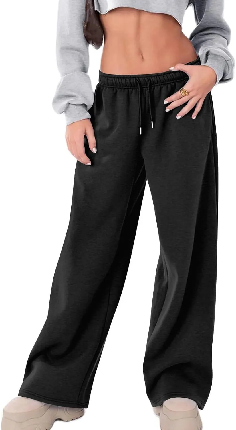 High Waist Wide Leg Sweatpants Women with Pockets Casual Athletic Pants Tall Length Gym Running Trousers