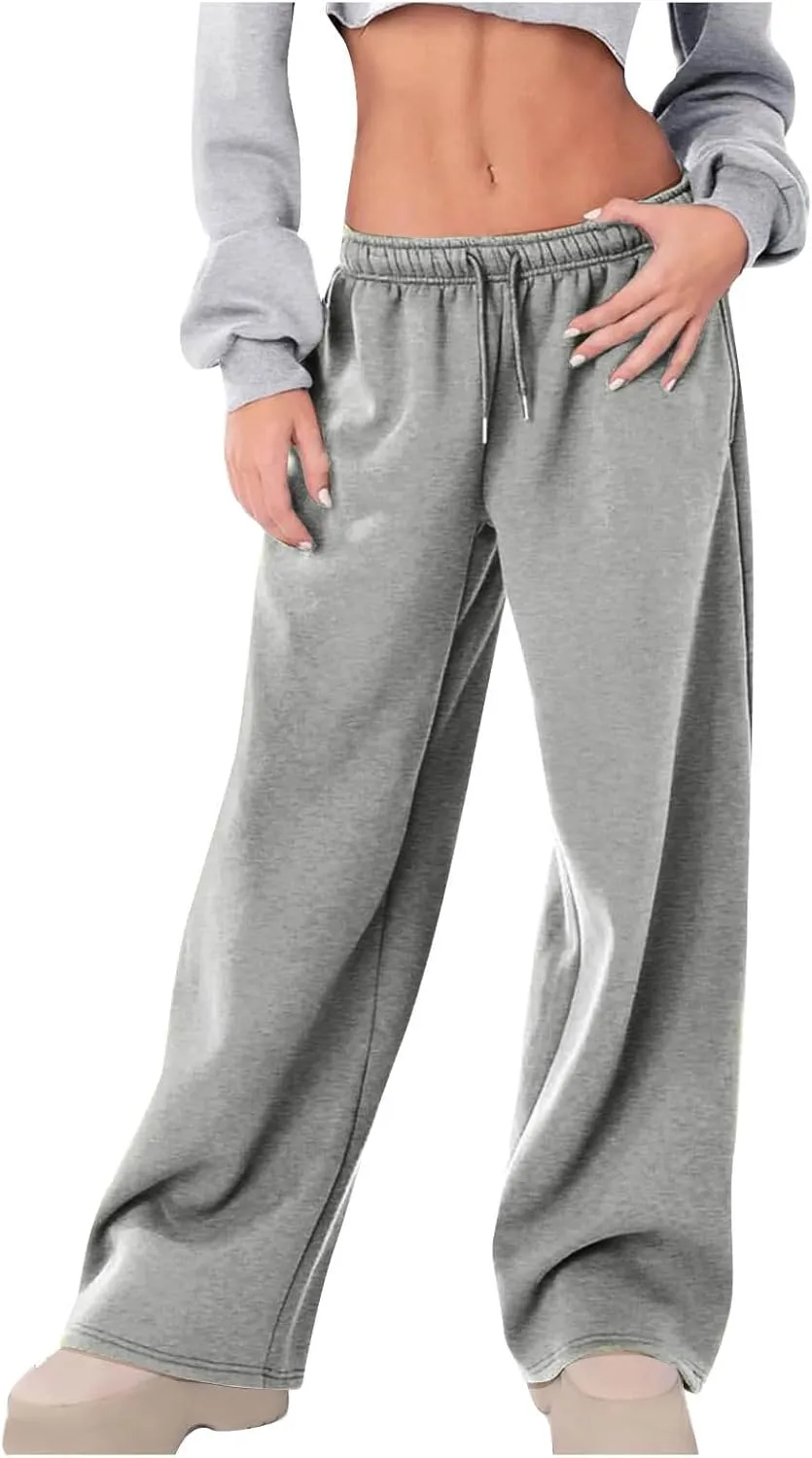 High Waist Wide Leg Sweatpants Women with Pockets Casual Athletic Pants Tall Length Gym Running Trousers