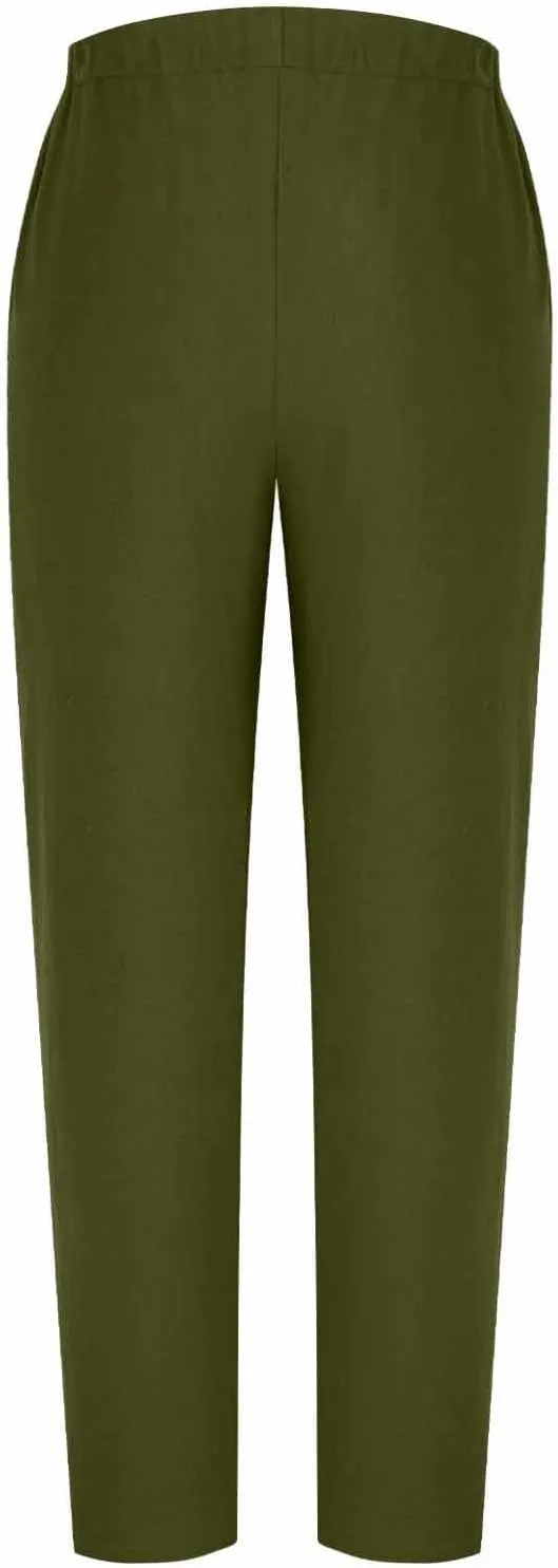 High Waisted Pants for Women Casual Linen Slacks Loose Wide Leg Trousers Side Button Elastic Waist Straight Pants