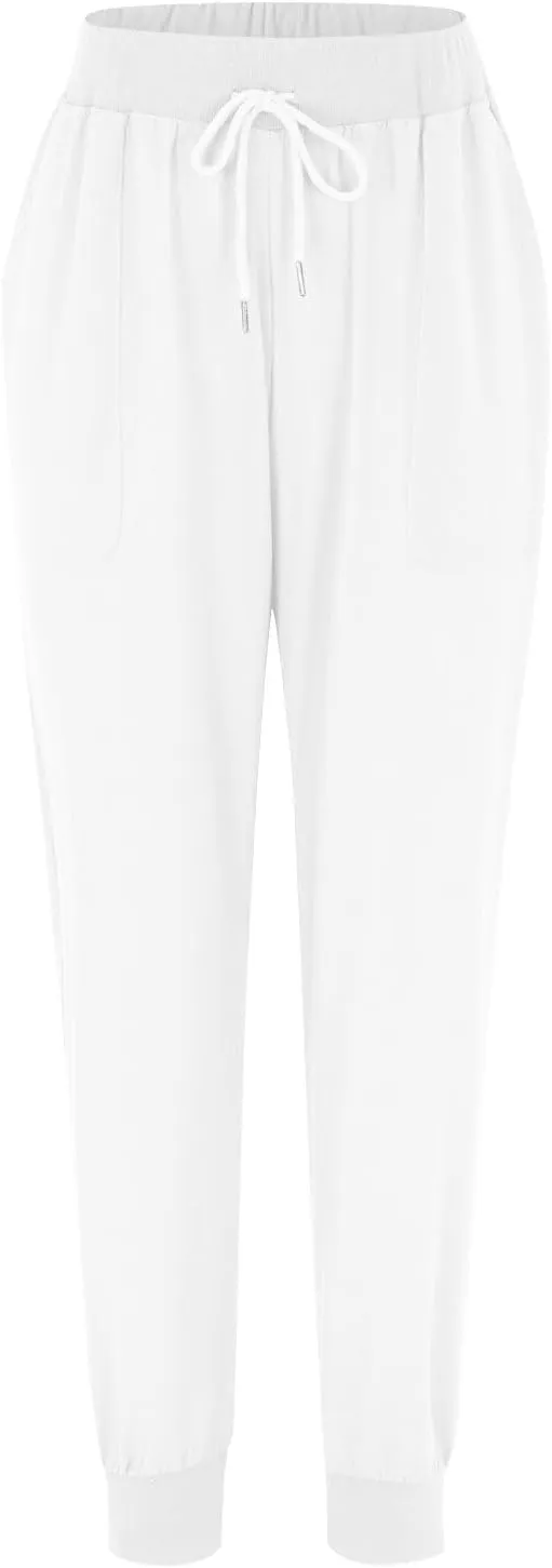 High Waisted Trousers Women Casual Ankle Length Tapered Pant Linen Drawstring Waist Summer Casual Pull On Sweatpant