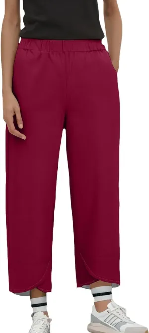 Hiking Pants Women 2025 Summer Cotton Linen Elastic Wiast Palazzo Trousers Stretch Loose Work Casual Pant with Pocket