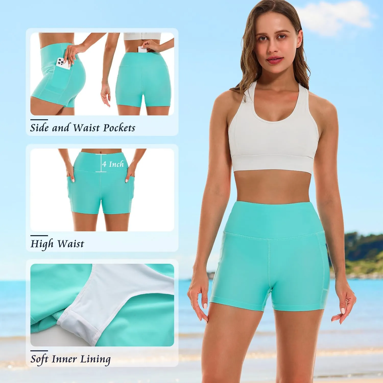 HODOSPORTS Women's 3''/5''/7''/9'' Swim Shorts UPF 50  High Waisted Board Shorts with Pockets Liner Quick Dry Swimsuit Bottom