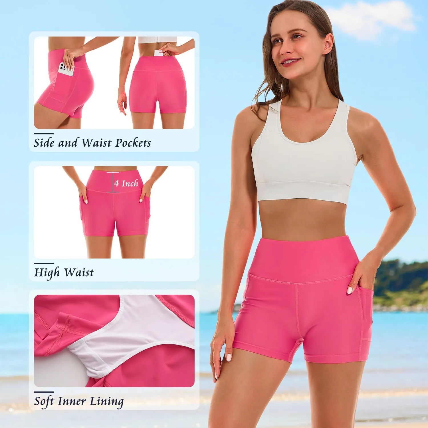 HODOSPORTS Women's 3''/5''/7''/9'' Swim Shorts UPF 50  High Waisted Board Shorts with Pockets Liner Quick Dry Swimsuit Bottom
