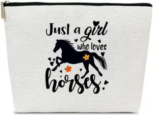 Horse Gifts Makeup Bag, Just A Girl Who Loves Horses, Cute Cosmetic Bag for Purse, Gifts for Animal Lovers, Owners, Women, Besties, Daughter, Best Friends