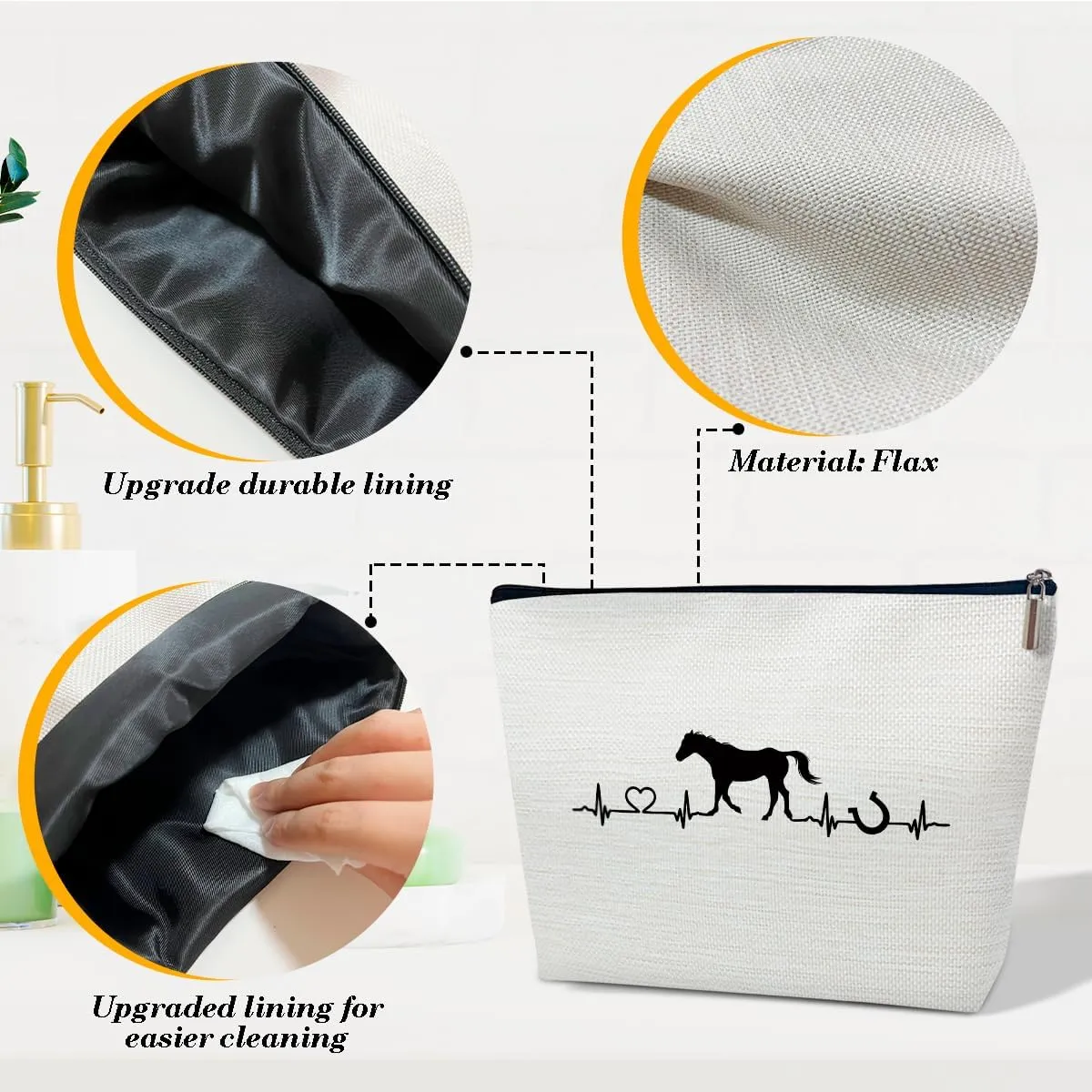 Horse Gifts Makeup Bags, Animal Lovers Cosmetic Bag for Purse, Gifts for Women, Cowgirl, Besties, Daughter, Best Friends, Owners, Horse Stuff