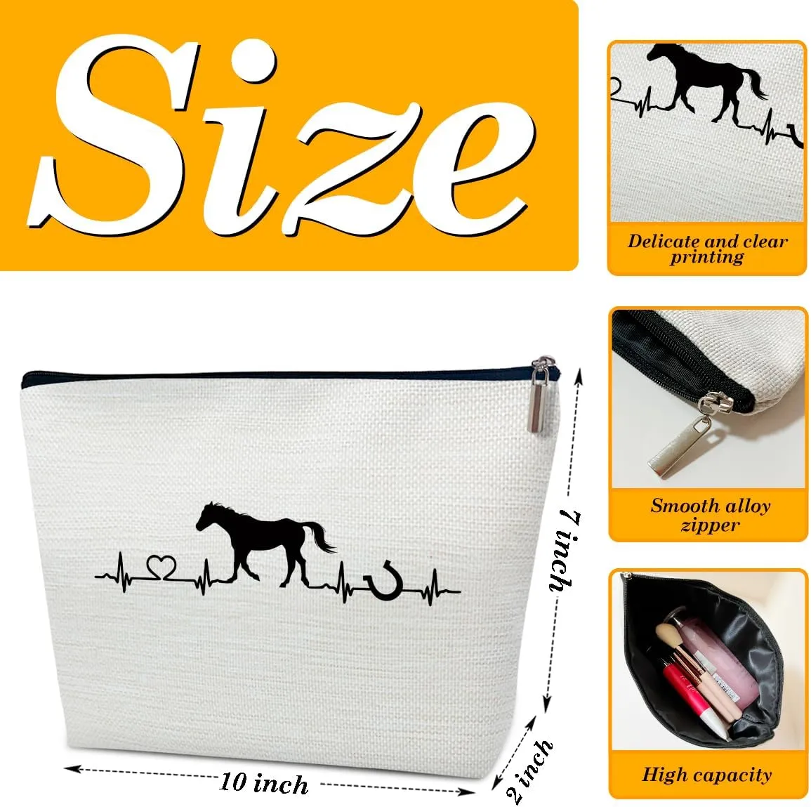 Horse Gifts Makeup Bags, Animal Lovers Cosmetic Bag for Purse, Gifts for Women, Cowgirl, Besties, Daughter, Best Friends, Owners, Horse Stuff