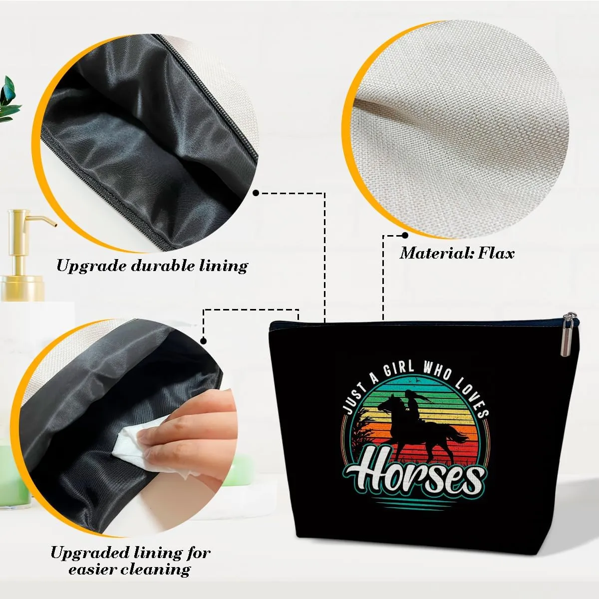 Horse Makeup Bag, Just A Girl Who Loves Horses, Animal Lover Gifts, Cosmetic Bag for Purse, Gifts for Women, Cowgirl, Besties, Daughter, Best Friends