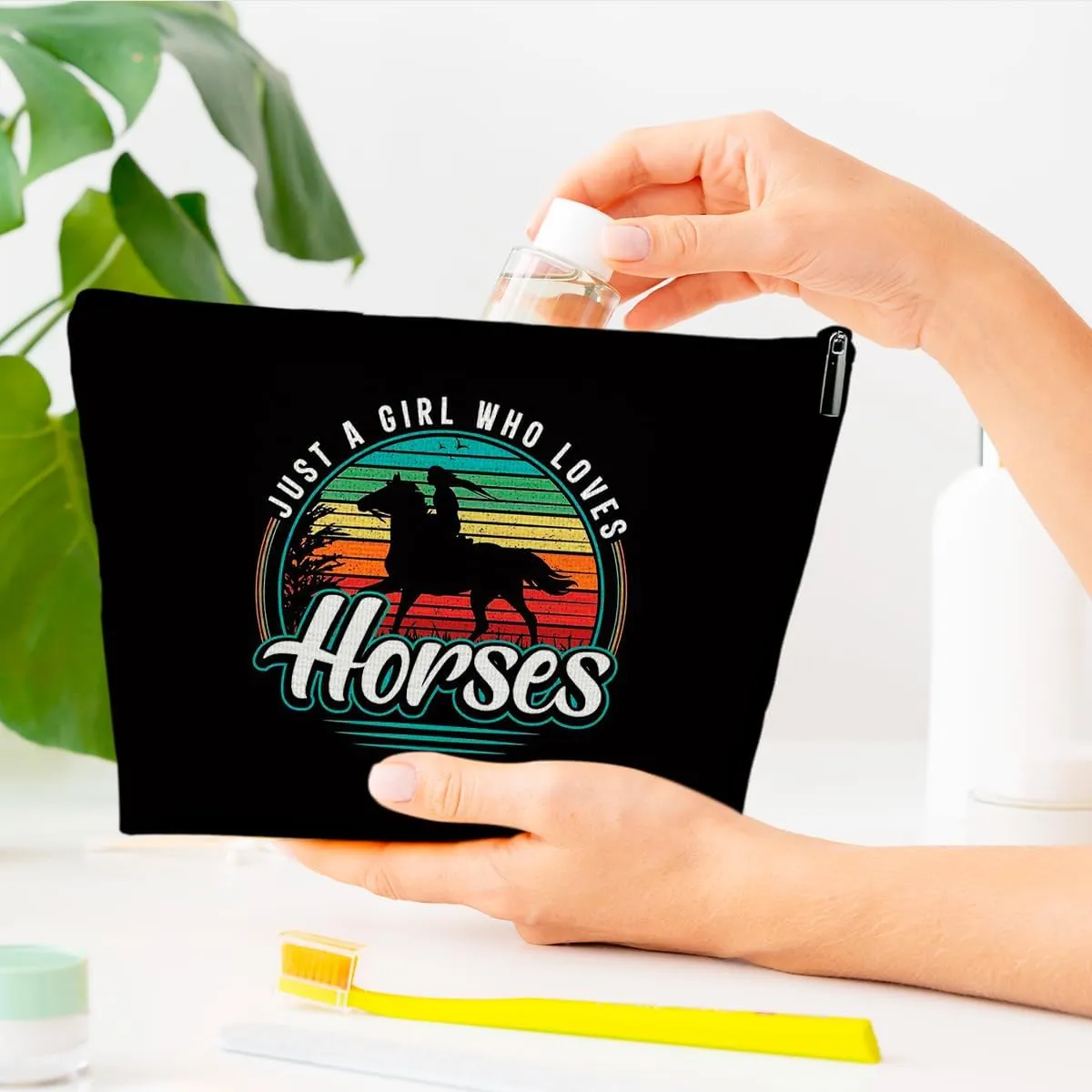 Horse Makeup Bag, Just A Girl Who Loves Horses, Animal Lover Gifts, Cosmetic Bag for Purse, Gifts for Women, Cowgirl, Besties, Daughter, Best Friends