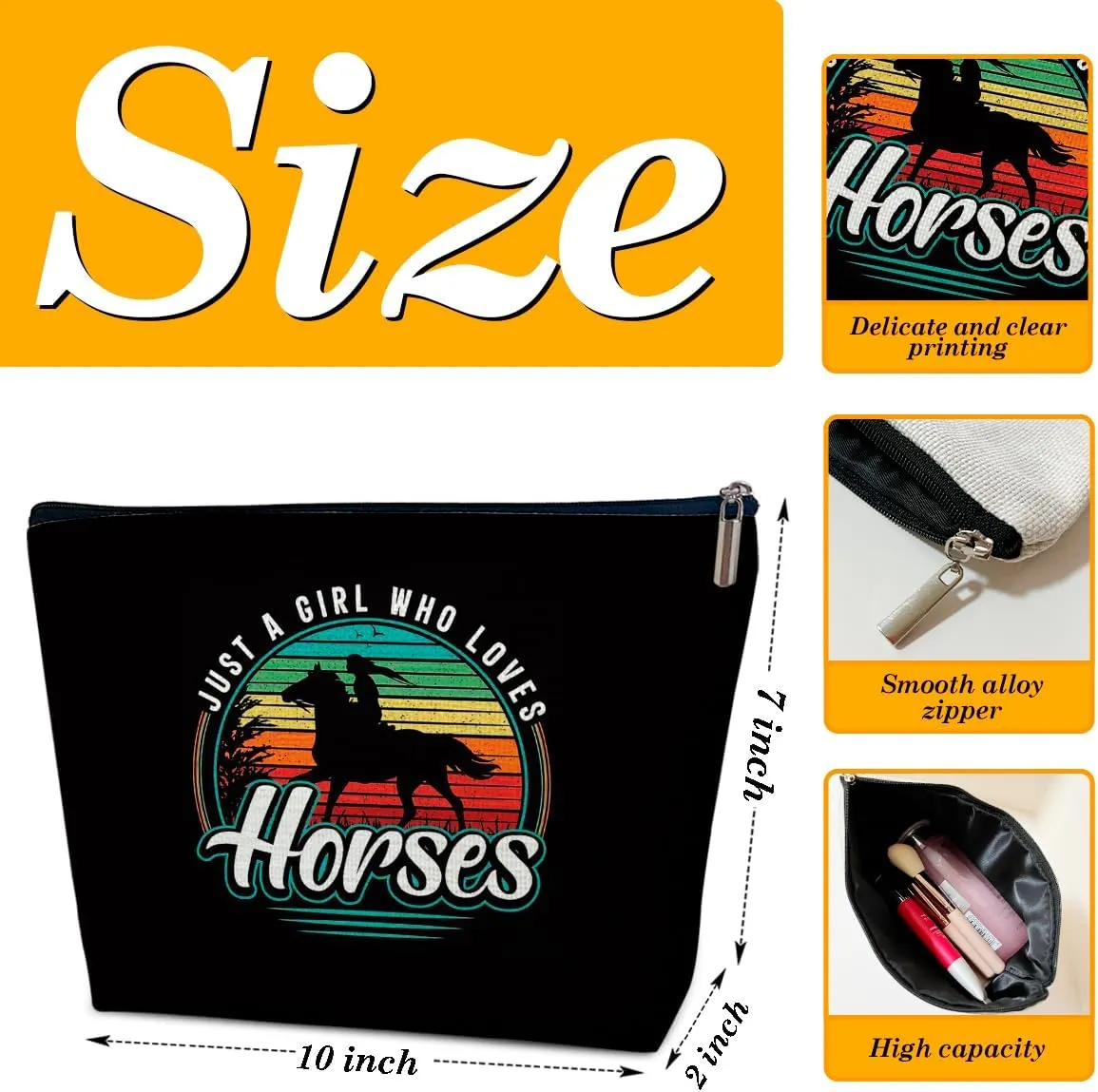 Horse Makeup Bag, Just A Girl Who Loves Horses, Animal Lover Gifts, Cosmetic Bag for Purse, Gifts for Women, Cowgirl, Besties, Daughter, Best Friends