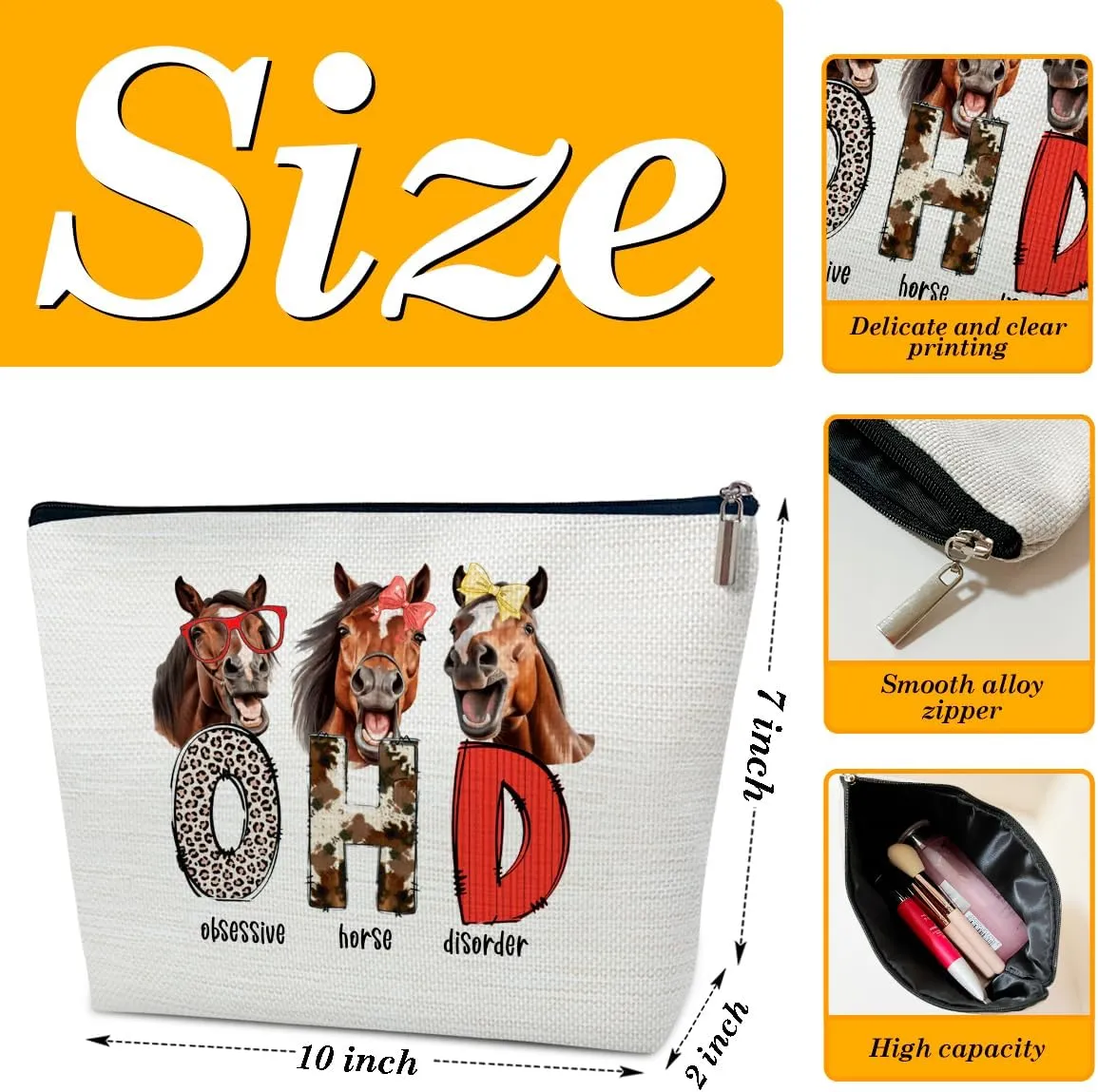Horses Makeup Bag, Funny Cosmetic Bag for Purse, Gifts for Animal Lovers, Owner, Women, Besties, Daughter, Best Friends, Obsessive Horse Disorder