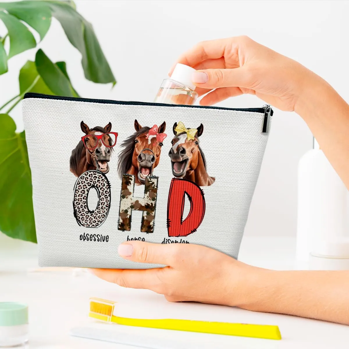 Horses Makeup Bag, Funny Cosmetic Bag for Purse, Gifts for Animal Lovers, Owner, Women, Besties, Daughter, Best Friends, Obsessive Horse Disorder