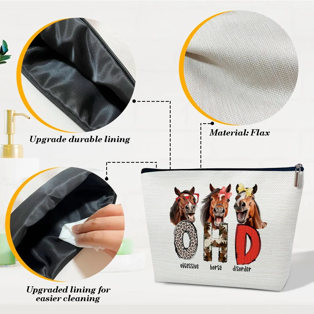 Horses Makeup Bag, Funny Cosmetic Bag for Purse, Gifts for Animal Lovers, Owner, Women, Besties, Daughter, Best Friends, Obsessive Horse Disorder