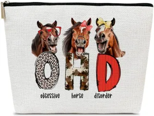 Horses Makeup Bag, Funny Cosmetic Bag for Purse, Gifts for Animal Lovers, Owner, Women, Besties, Daughter, Best Friends, Obsessive Horse Disorder