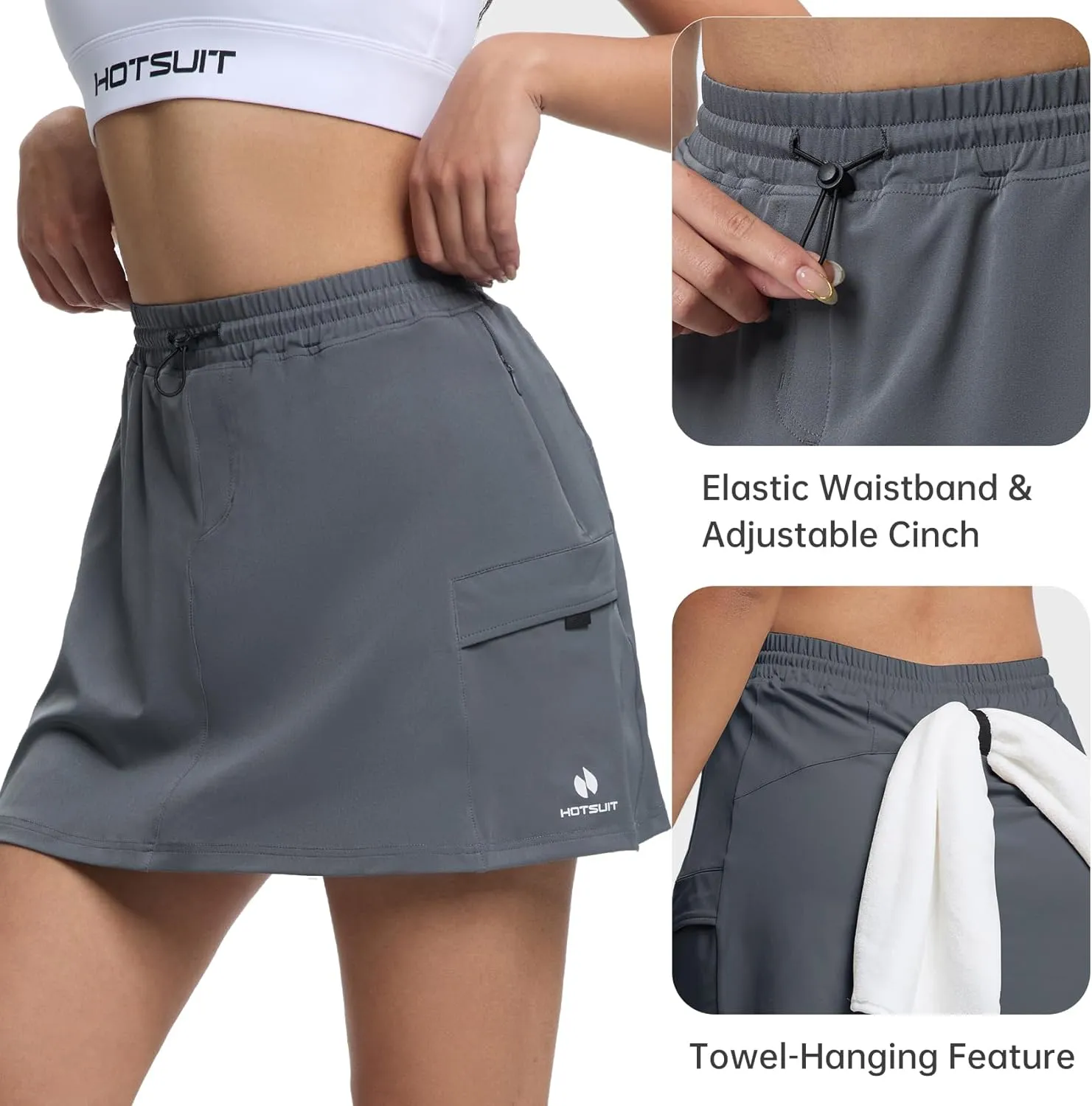 HOTSUIT Cargo Skirts for Women with 4 Pockets Quick Dry Stretch 16 Hiking Skort for Golf Running Tennis