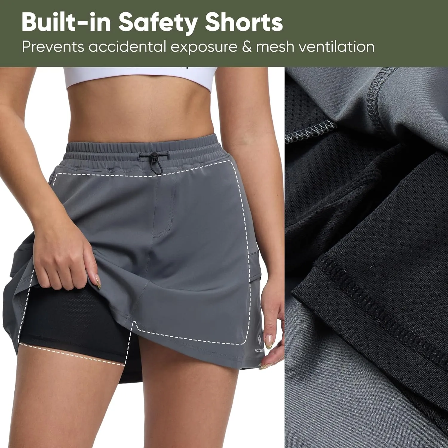 HOTSUIT Cargo Skirts for Women with 4 Pockets Quick Dry Stretch 16 Hiking Skort for Golf Running Tennis