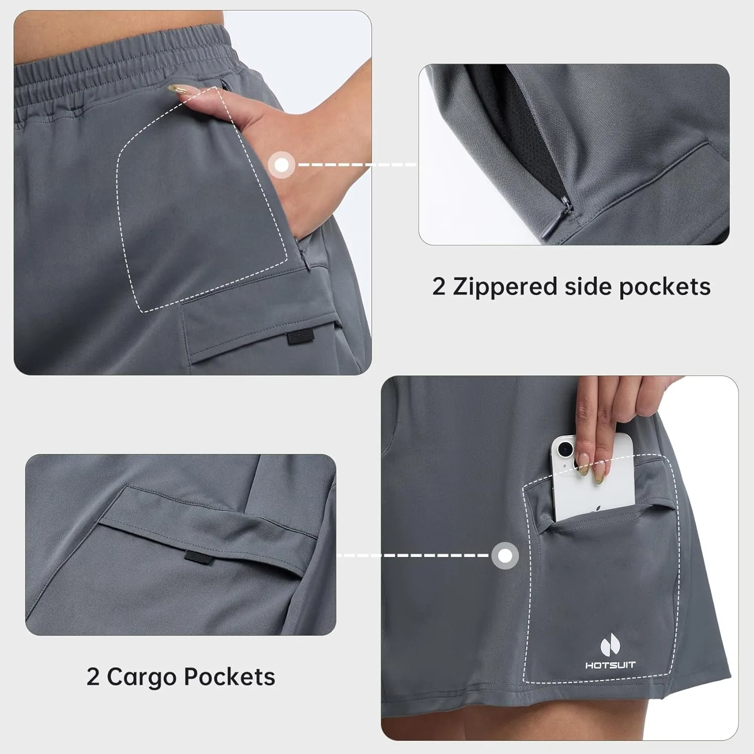HOTSUIT Cargo Skirts for Women with 4 Pockets Quick Dry Stretch 16 Hiking Skort for Golf Running Tennis