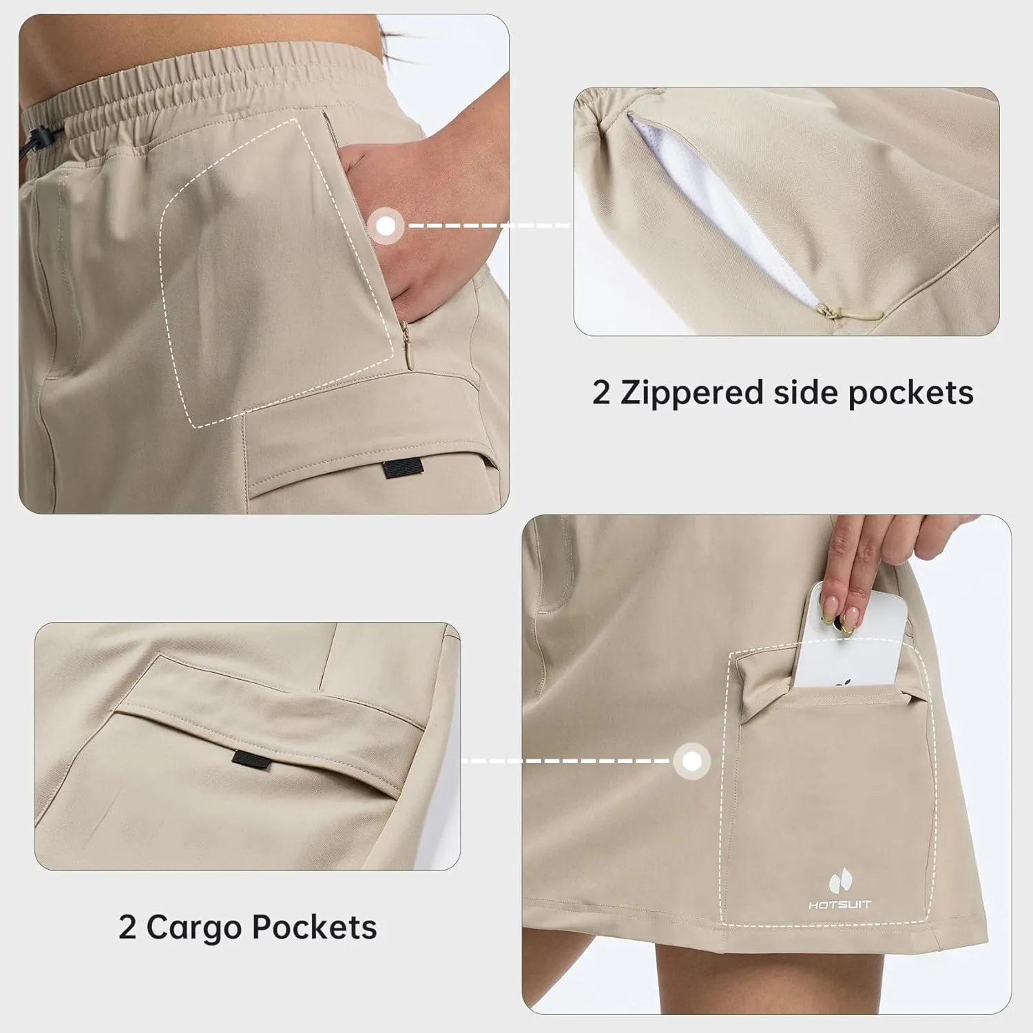 HOTSUIT Cargo Skirts for Women with 4 Pockets Quick Dry Stretch 16 Hiking Skort for Golf Running Tennis