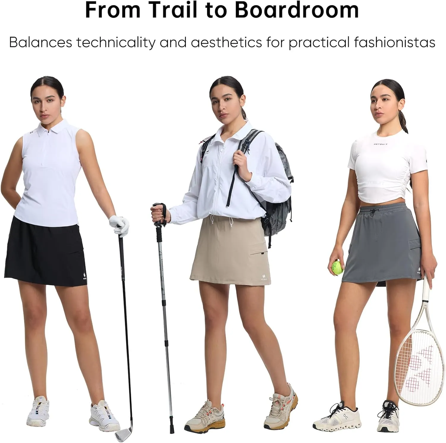 HOTSUIT Cargo Skirts for Women with 4 Pockets Quick Dry Stretch 16 Hiking Skort for Golf Running Tennis