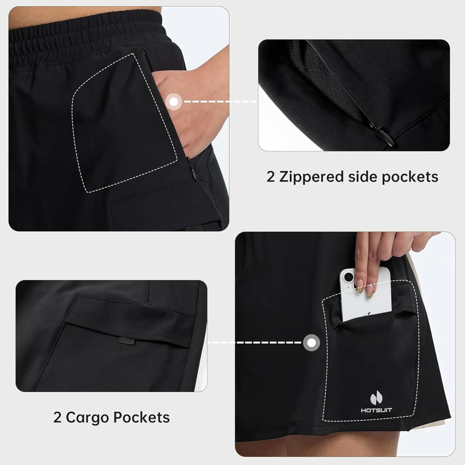 HOTSUIT Cargo Skirts for Women with 4 Pockets Quick Dry Stretch 16 Hiking Skort for Golf Running Tennis