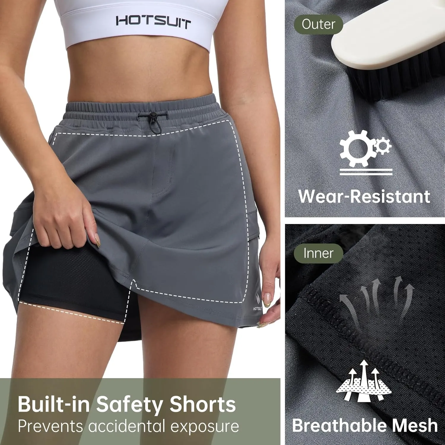 HOTSUIT Cargo Skirts for Women with 4 Pockets Quick Dry Stretch 16 Hiking Skort for Golf Running Tennis