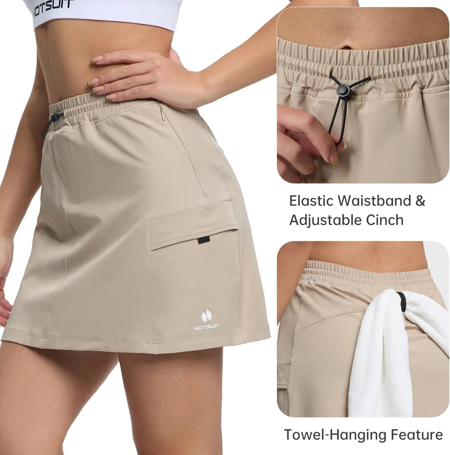 HOTSUIT Cargo Skirts for Women with 4 Pockets Quick Dry Stretch 16 Hiking Skort for Golf Running Tennis