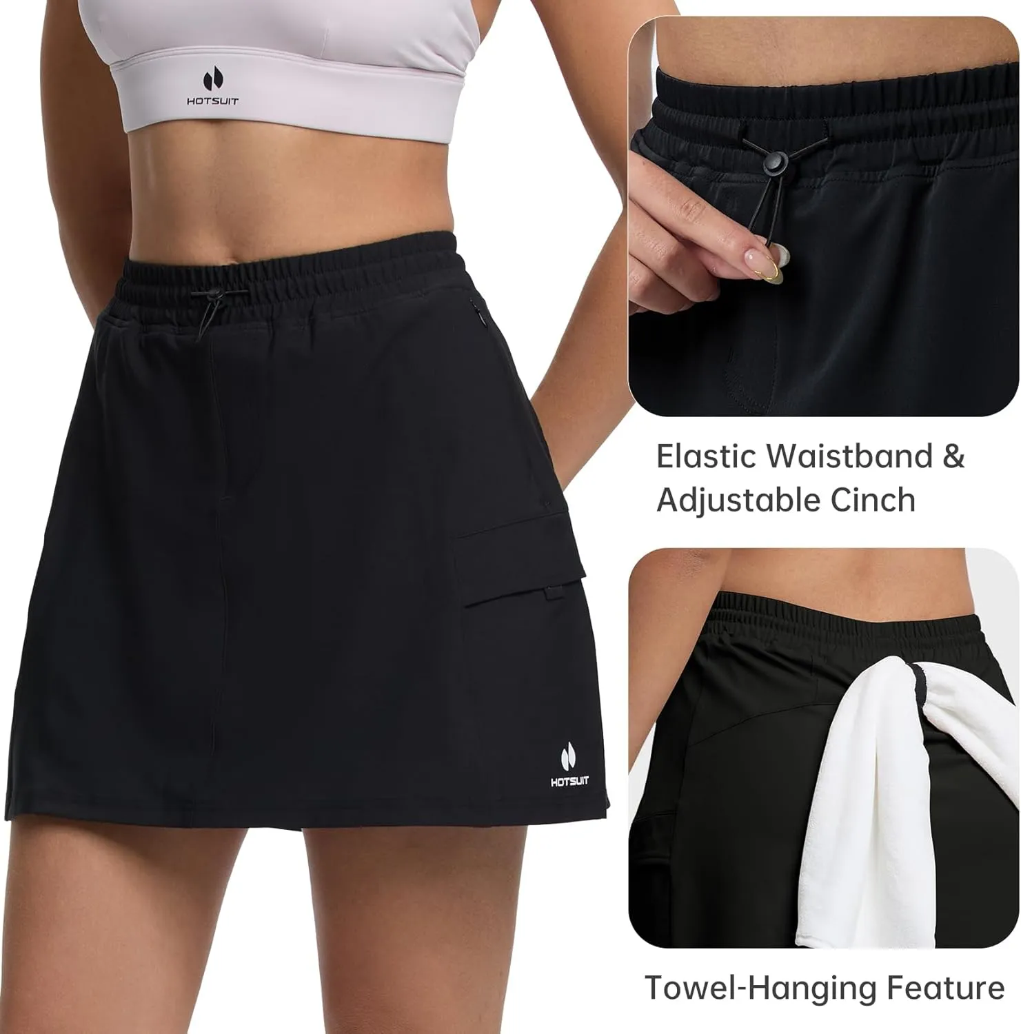 HOTSUIT Cargo Skirts for Women with 4 Pockets Quick Dry Stretch 16 Hiking Skort for Golf Running Tennis