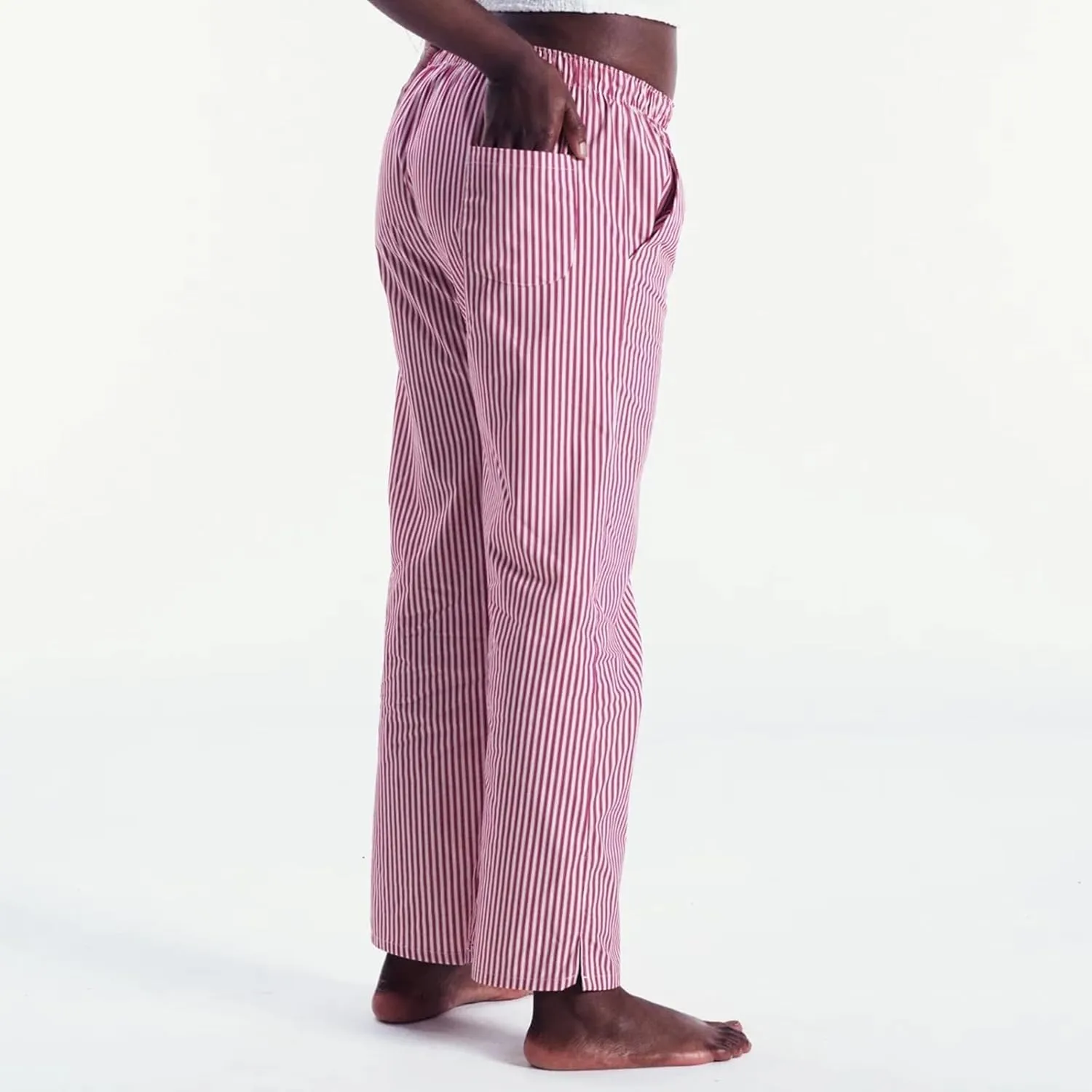 HOXIJIA Women Casual Striped Print Long Pants Elastic High Waist Loose Fit Straight Wide Leg Trousers Y2K Streetwear