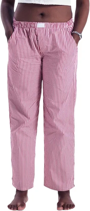 HOXIJIA Women Casual Striped Print Long Pants Elastic High Waist Loose Fit Straight Wide Leg Trousers Y2K Streetwear