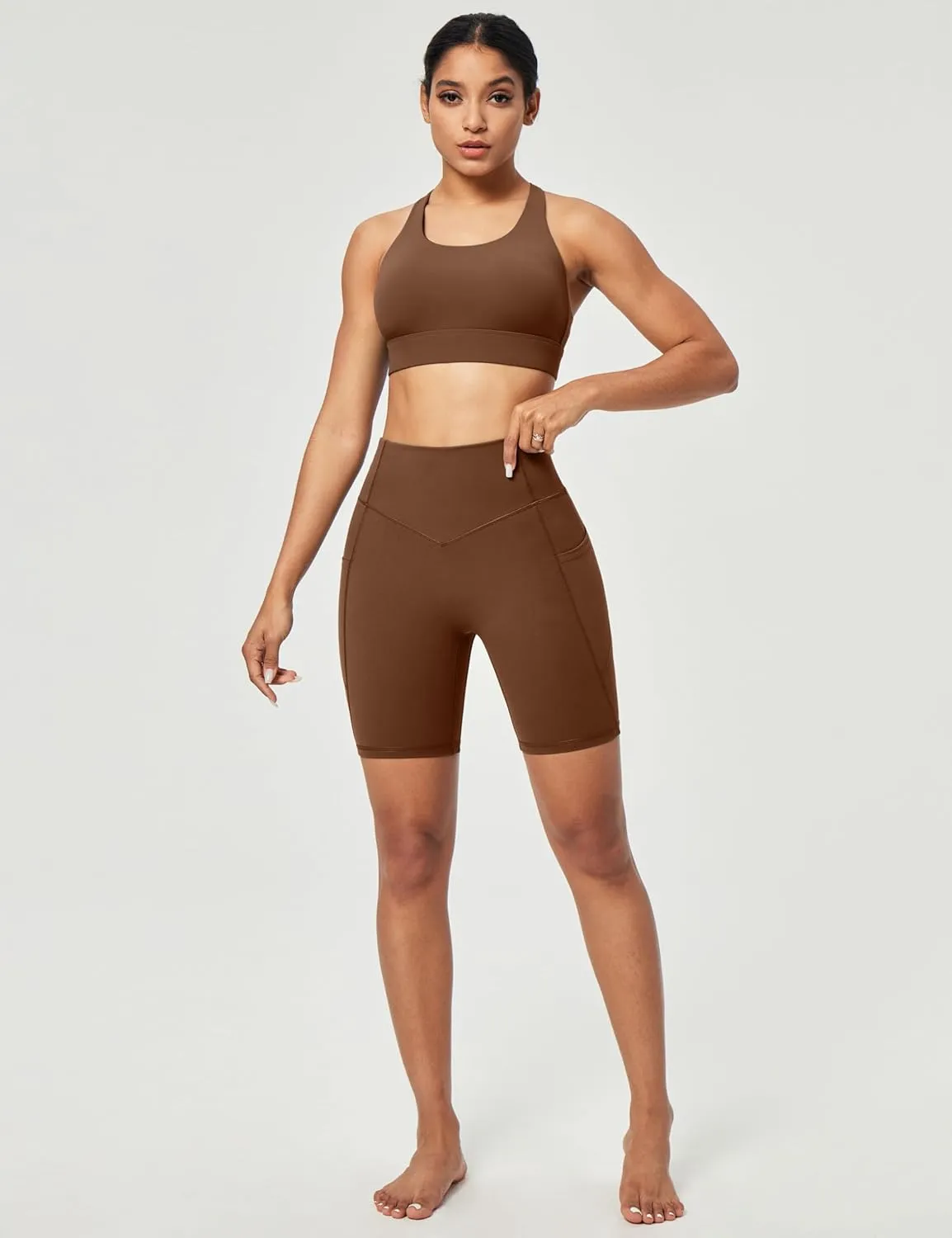 IUGA Gym Shorts Women Scrunch Butt Lifting Tummy Control Biker Shorts with Pockets High Waist Yoga Booty Workout Running 6"